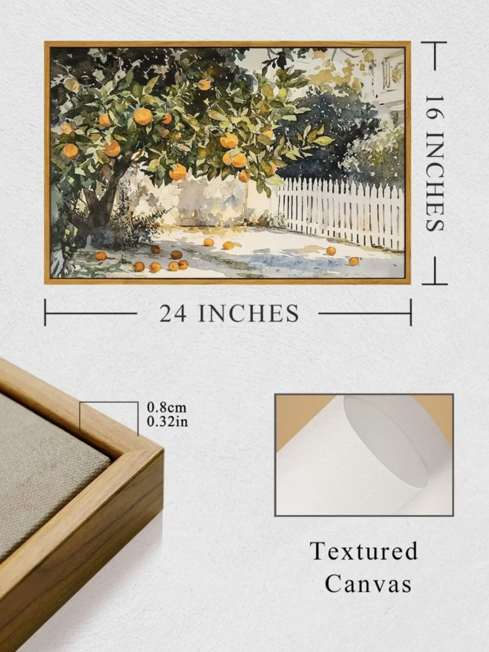 Rustic Fall Canvas Wall Art - Orange Trees Decor for Kitchen & Fireplace, 16x24